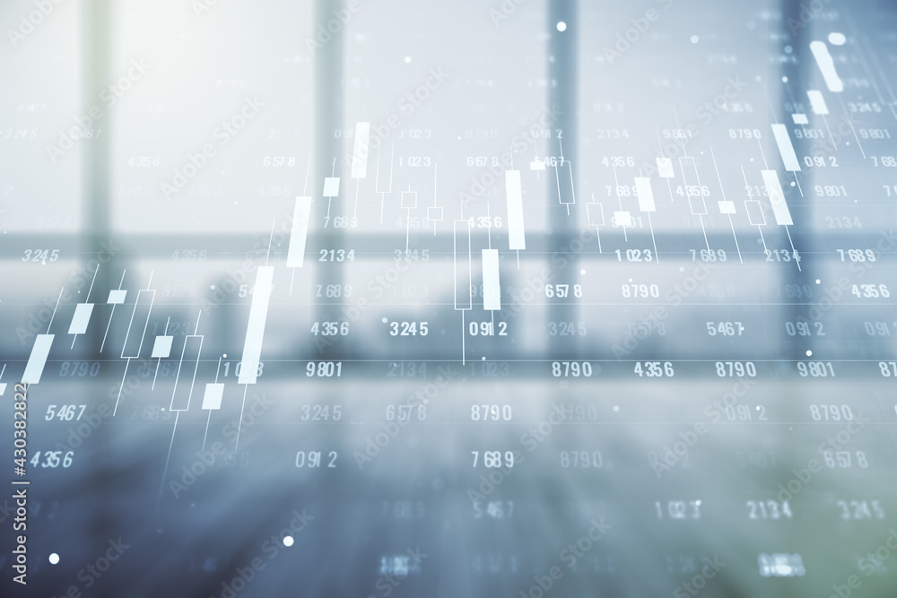 Multi exposure of creative statistics data hologram on empty modern office background, stats and analytics concept Multi exposure of creative statistics data hologram on empty modern office background, stats and analytics concept