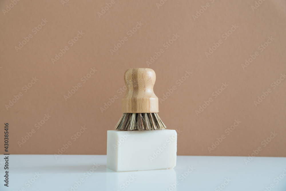 zero waste bamboo brush with soap for dishwashing in minimalistic style zero waste bamboo brush with soap for dishwashing in minimalistic style