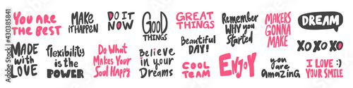 Vector hand drawn collection set of calligraphy lettering quotes and words. Pink and black color