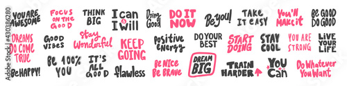 Vector hand drawn collection set of calligraphy lettering quotes and words. Pink and black color