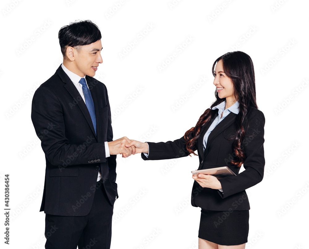 business man and woman handshaking business man and woman handshaking