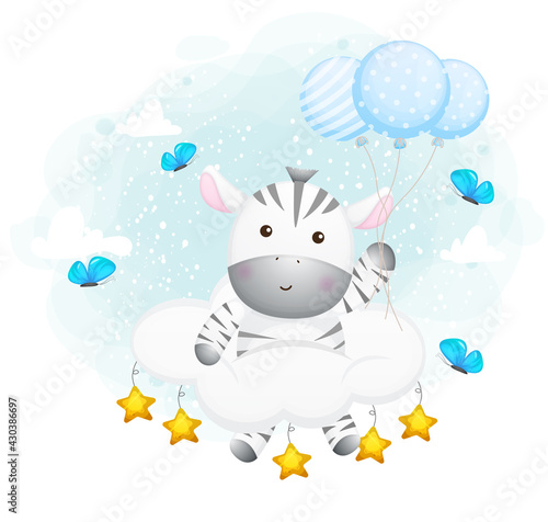 Dekoracja na wymiar  cute-zebra-floating-on-the-air-with-cloud-premium-vector