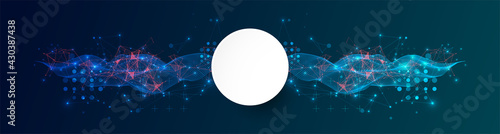 The abstract wave is made in a frame style in a bright gradient color. Template for science and technology presentation.