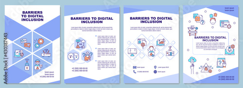 Barriers to digital inclusion brochure template. Wifi access lack. Flyer, booklet, leaflet print, cover design with linear icons. Vector layouts for presentation, annual reports, advertisement pages