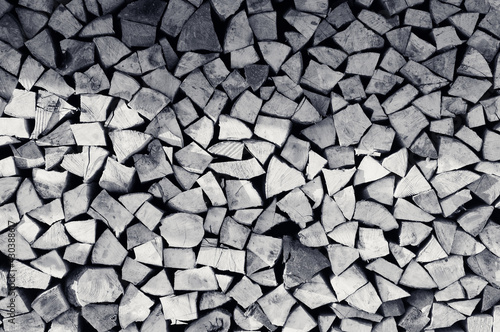 Abstract firewood natural background. Black and white toned