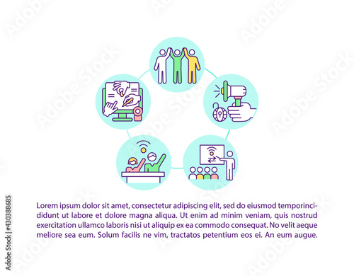 Civic engagement in digital age concept line icons with text. PPT page vector template with copy space. Brochure, magazine, newsletter design element. Digital media use linear illustrations on white