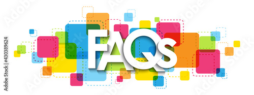 FAQs colorful vector typography banner isolated on white background