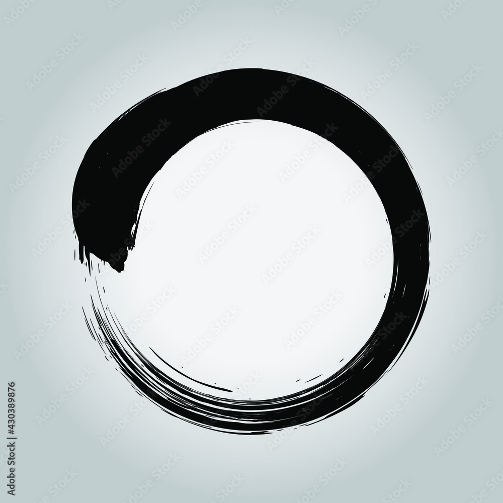 Black hand drawn ring shape. Vector illustration. Black enso zen symbol
