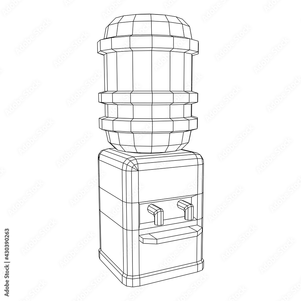 Water cooler with full bottle. Refreshment office concept. Wireframe low poly mesh vector illustration Water cooler with full bottle. Refreshment office concept. Wireframe low poly mesh vector illustration