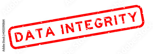 Grunge red data integrity word square rubber seal stamp on white background