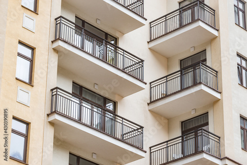 Balconies and windows of the new apartment house.