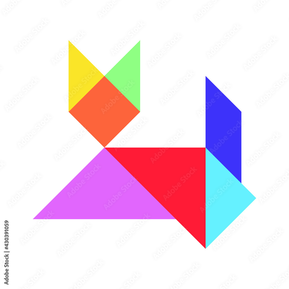 Color tangram puzzle in cat shape on white background Color tangram puzzle in cat shape on white background