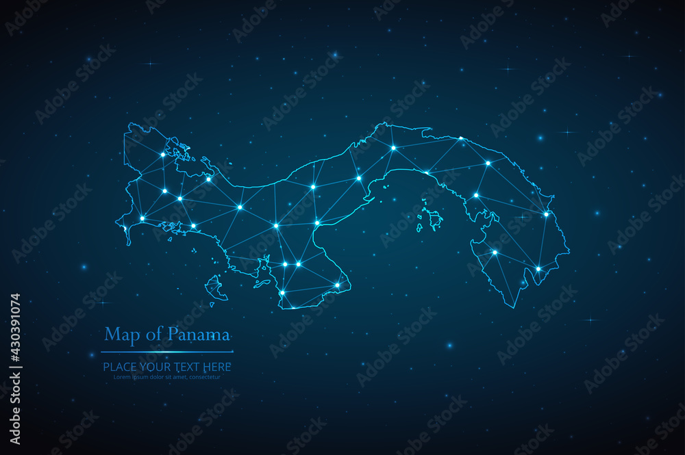 Abstract map of Panama geometric mesh polygonal network line, structure and point scales on dark background. Vector illustration eps 10