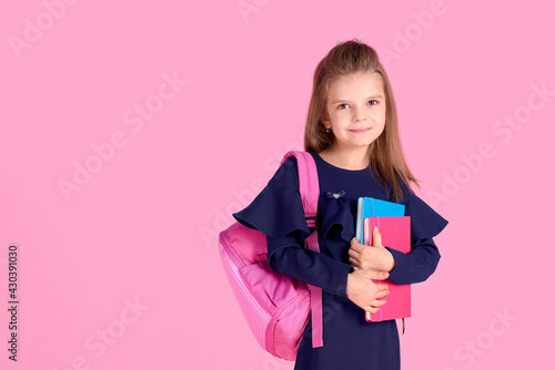 Back to school concept Half turned photo portrait of lovely conf photo