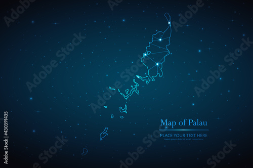 Fototapeta Naklejka Na Ścianę i Meble -  Abstract map of Palau geometric mesh polygonal network line, structure and point scales on dark background. Vector illustration eps 10