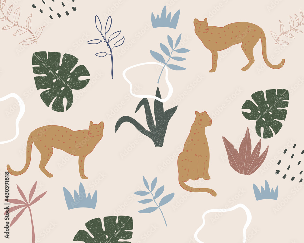 Leopards And Plant Elements Pattern Leopards And Plant Elements Pattern
