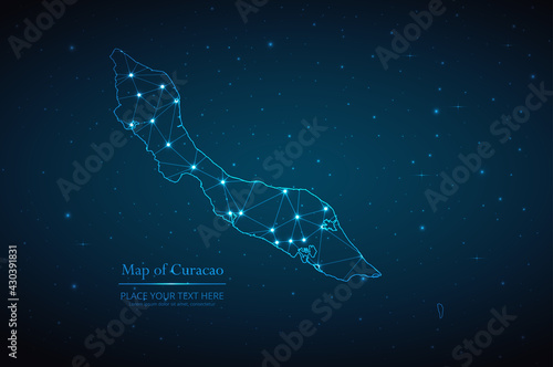 Abstract map of Curacao geometric mesh polygonal network line, structure and point scales on dark background. Vector illustration eps 10