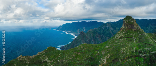 Panoramic aerial view of Roque de Taborno and North shore of Tenerife island, Canary Islands, Spain. photo