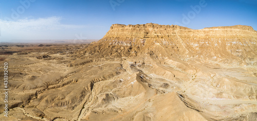 Panoramic aerial view of mount Ardon, Ramon crater, Negev, Israel.