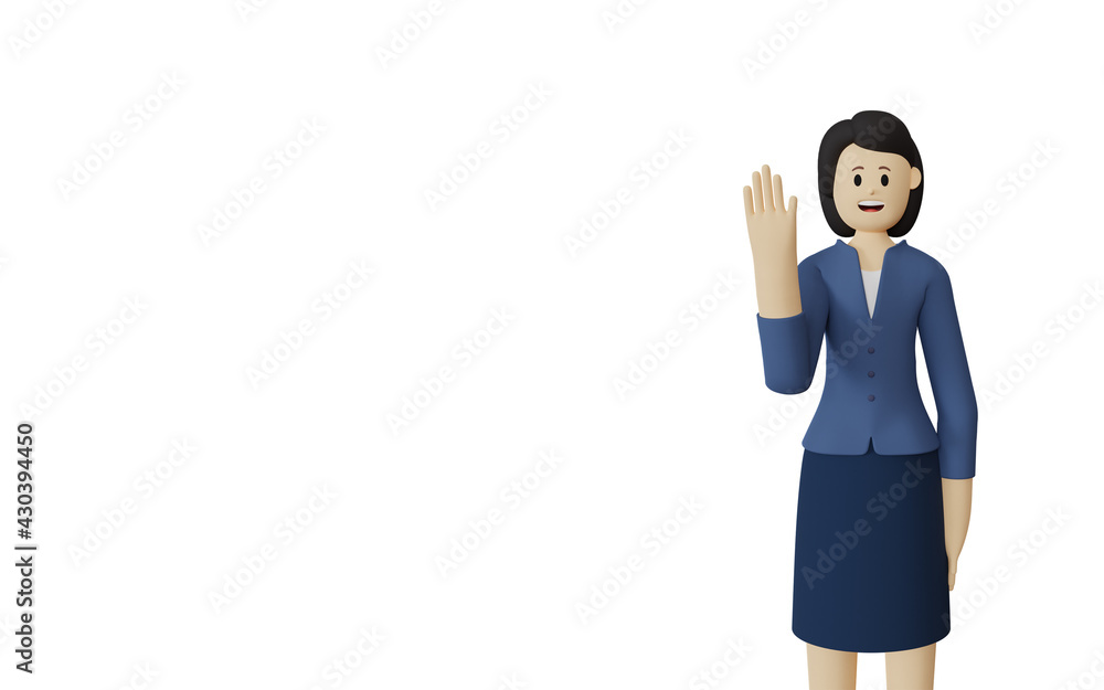 3D female character waving isolated on white background. 3D rendering 3D female character waving isolated on white background. 3D rendering