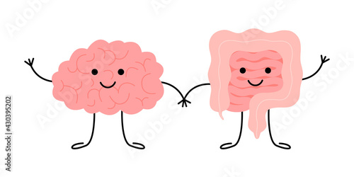 Wallpaper Mural Connection of cute healthy happy brain and intestine gut characters