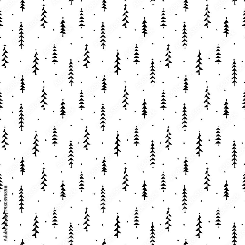 Obraz premium hand drawn pine trees forest winter christmas seamless pattern, vector illustration repeatable texture