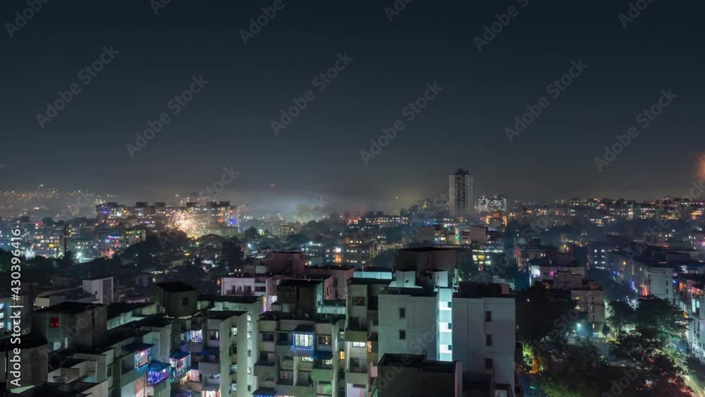 Time Lapse of Fire Crackers on the festival of Diwali, New Year, Indian Urban City View, Maharashtra, India Time Lapse of Fire Crackers on the festival of Diwali, New Year, Indian Urban City View, Maharashtra, India