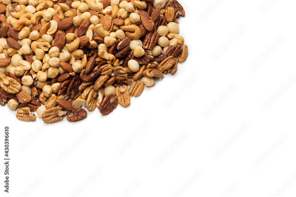 Mix of nuts isolated on white background. Top view. Mix of nuts isolated on white background. Top view.