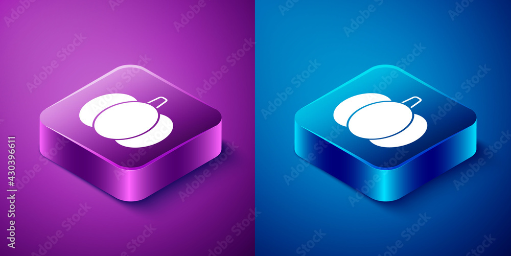 Isometric Pumpkin icon isolated on blue and purple background. Happy Halloween party. Square button. Vector Isometric Pumpkin icon isolated on blue and purple background. Happy Halloween party. Square button. Vector