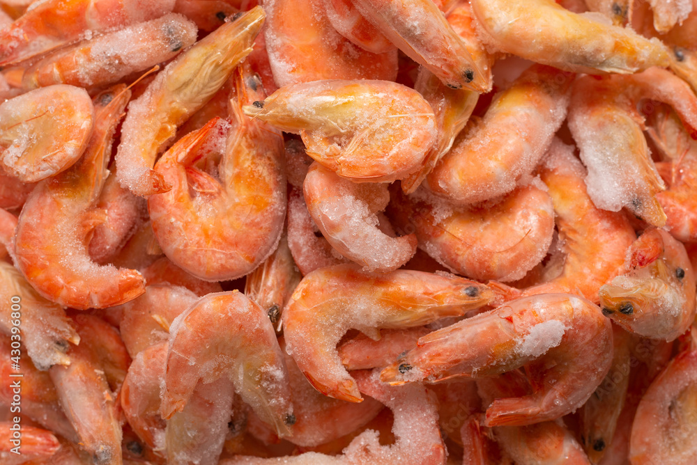 Fresh shrimps in ice. Top view. Fresh shrimps in ice. Top view.