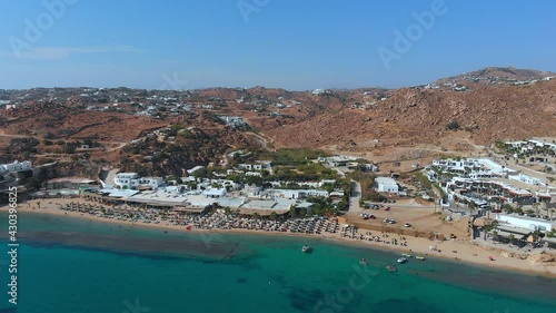 Aerial panoramic view of Paradise beach. Mykonos, Cyclades, Greece. photo