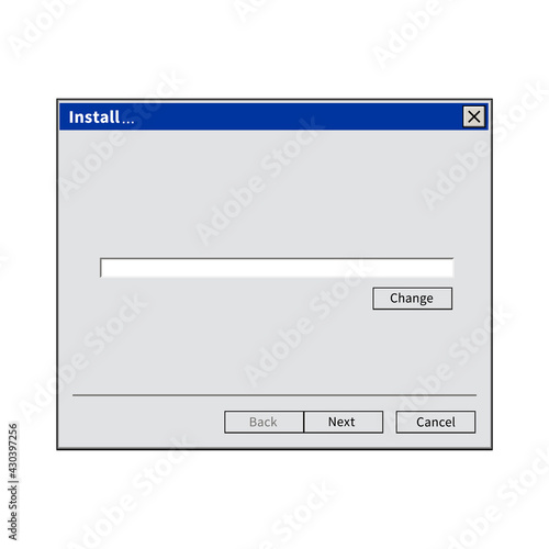 Empty Install window software isolated on white background. Vector stock