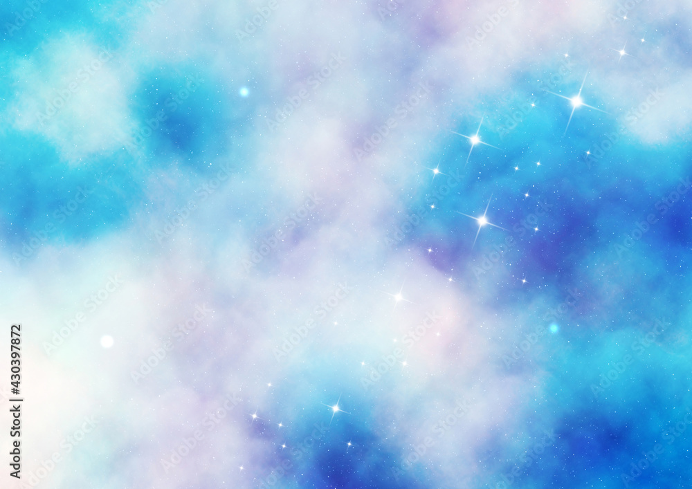 星雲と煌めく星 背景イラスト素材 青 水色 紫色 Stock Illustration Adobe Stock