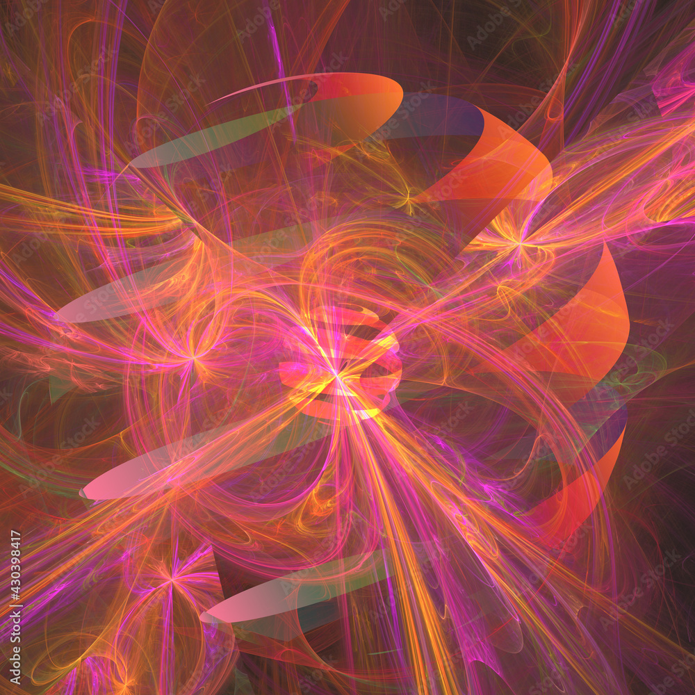 Obraz premium Raster Phantasmagoric, Stylized Image of Mysterious Balls Against a Background of Red Lightning and Flashes