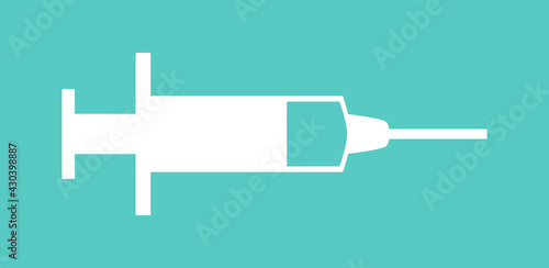 Vaccine Jab Syringe Needle Flat Icon on Blue Background. Vector Image.