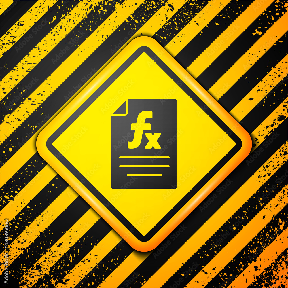 Black Function mathematical symbol icon isolated on yellow background. Warning sign. Vector Black Function mathematical symbol icon isolated on yellow background. Warning sign. Vector