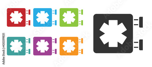 Black Medical symbol of the Emergency - Star of Life icon isolated on white background. Set icons colorful. Vector