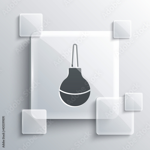 Grey Enema icon isolated on grey background. Enema with a plastic tip. Medical pear. Square glass panels. Vector