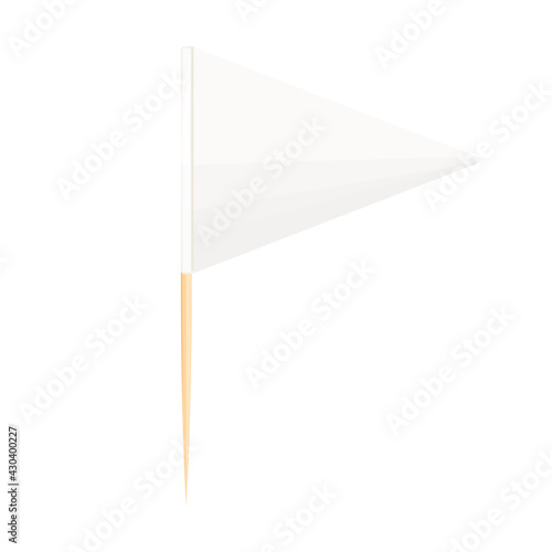 Toothpick flag wooden miniature in cartoon flat style isolated on white background, toothpick flag rectangle blank, icon. For mini stick pointer messages. Vector illustration
