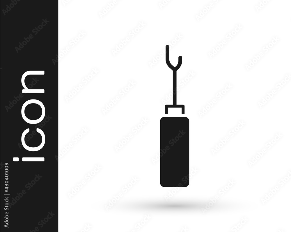 Black Awl tool with wooden handle icon isolated on white background. Work equipment tailor industry. Vector Black Awl tool with wooden handle icon isolated on white background. Work equipment tailor industry. Vector