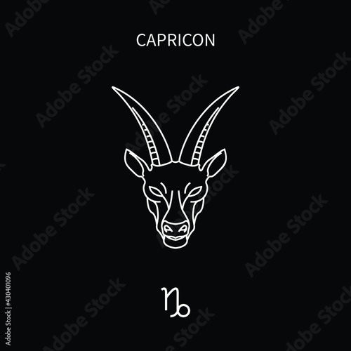 capricorn horoscope symbol in twelve zodiac constellation. a flat line zodiac icons isolated on black background. astrology and mythology collection in vector.