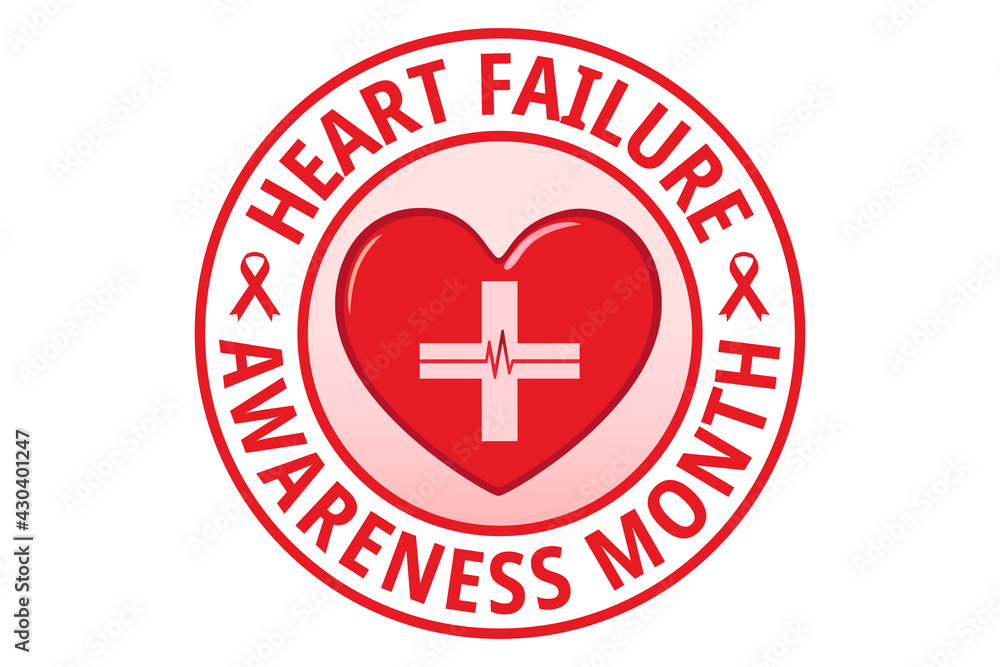 Heart Failure Awareness Month illustration vector isolated on white. A red heart, heartbeat pulse, text, and ribbons. Conceptual design. Heart Failure Awareness Month illustration vector isolated on white. A red heart, heartbeat pulse, text, and ribbons. Conceptual design.