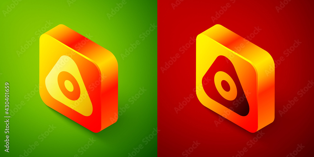 Isometric Sewing chalk icon isolated on green and red background. Square button. Vector Isometric Sewing chalk icon isolated on green and red background. Square button. Vector