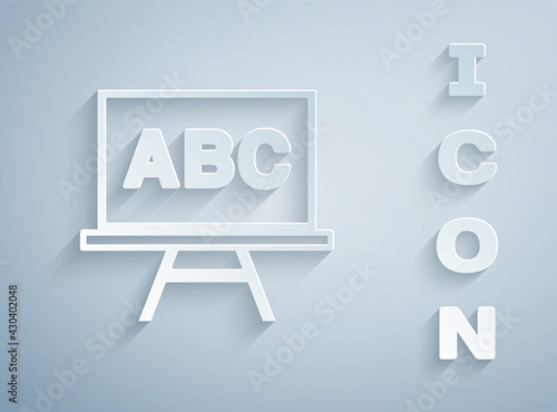 Paper cut Chalkboard icon isolated on grey background. School Blackboard sign. Paper art style. Vector