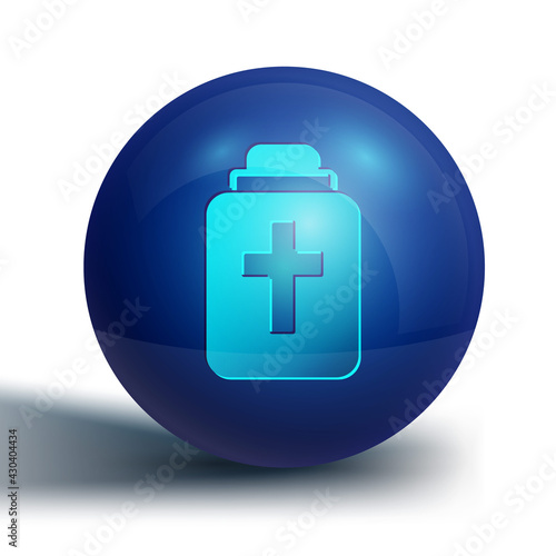 Blue Funeral urn icon isolated on white background. Cremation and burial containers, columbarium vases, jars and pots with ashes. Blue circle button. Vector