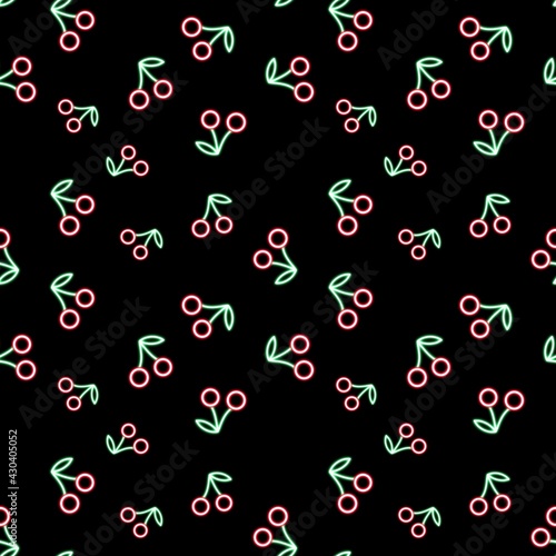 Seamless pattern with glowing cherries 