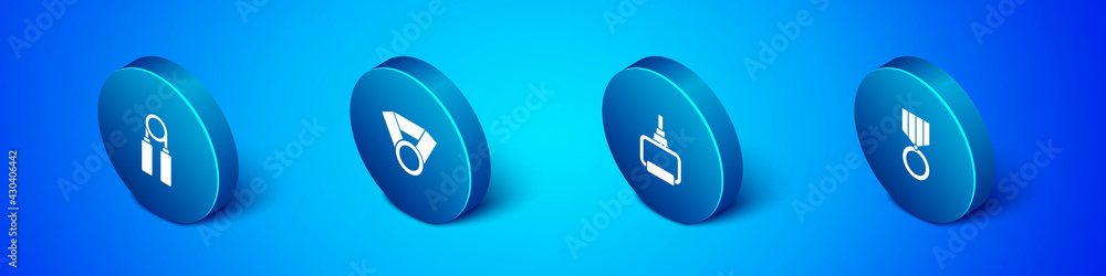 Set Isometric Sport expander, TPX loop training equipment, Medal and icon. Vector Set Isometric Sport expander, TPX loop training equipment, Medal and icon. Vector