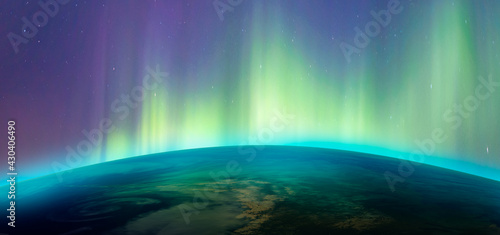 Fototapeta Naklejka Na Ścianę i Meble -  Northern lights aurora borealis over planet Earth 