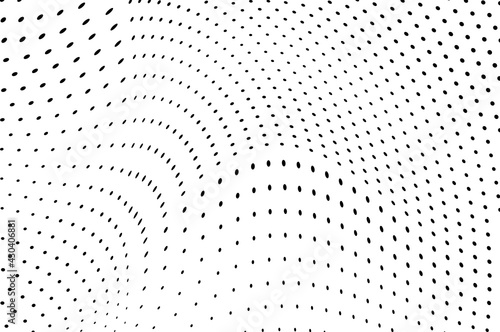 The halftone texture is monochrome. Chaotic waves of black dots on a white background