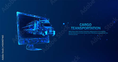 Truck. Logistics and distribution vector color wireframe mesh.Logistics low poly art illustration.Vehicle, transport delivery, cargo logistics concept. Freight transport, international delivery.
